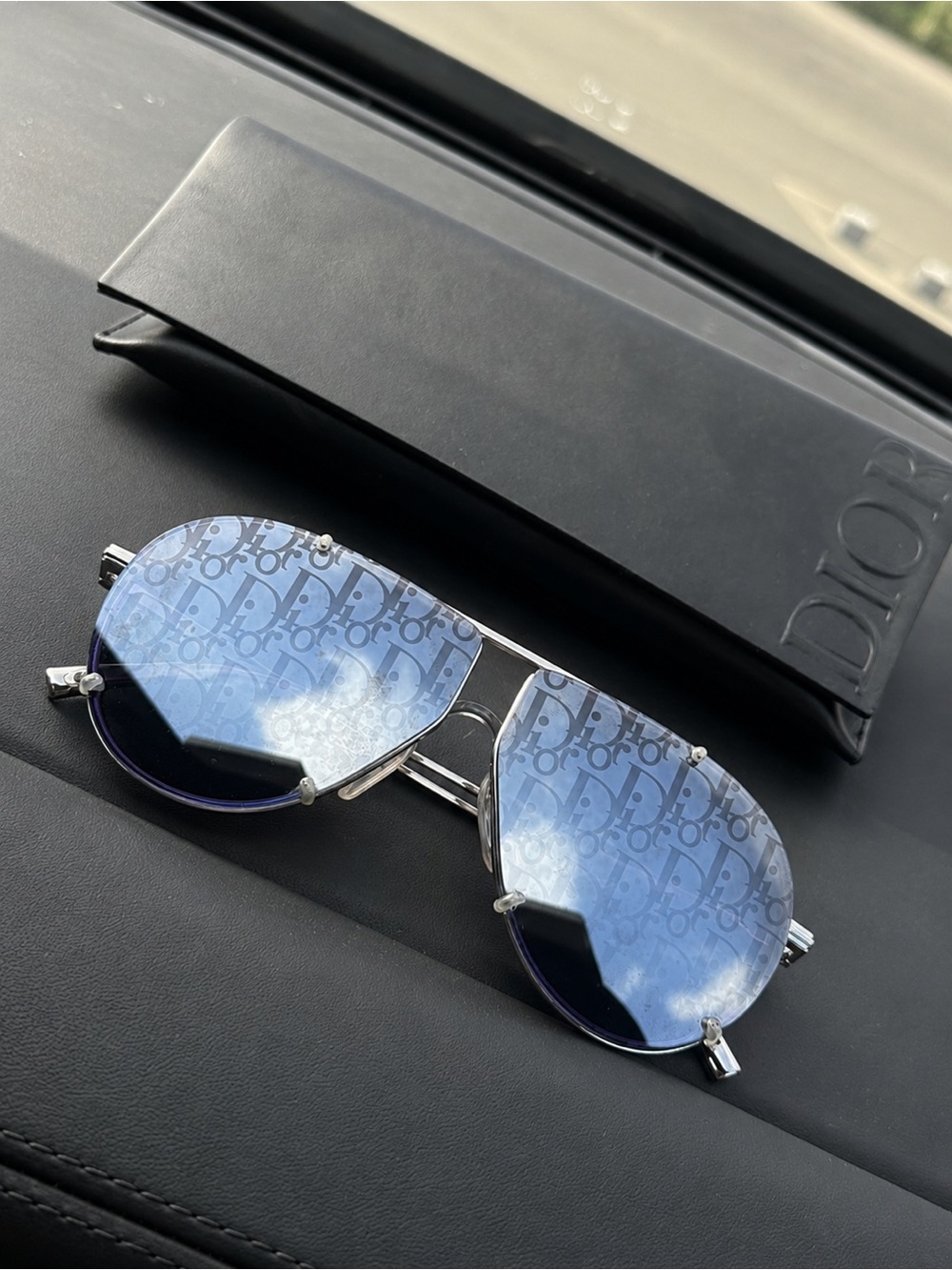 Dior Oblique Aviator Sunglasses Silver Blue Mirror